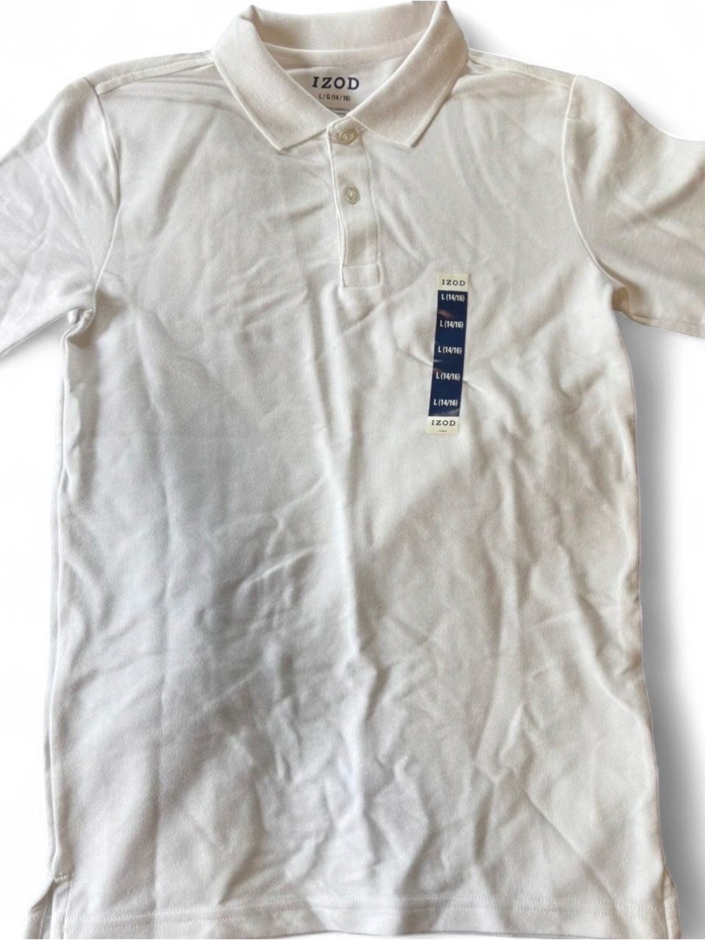 NWT IZOD White Polo Shirt Size 14/16 Boys Classic Fit Collared Golf Tee